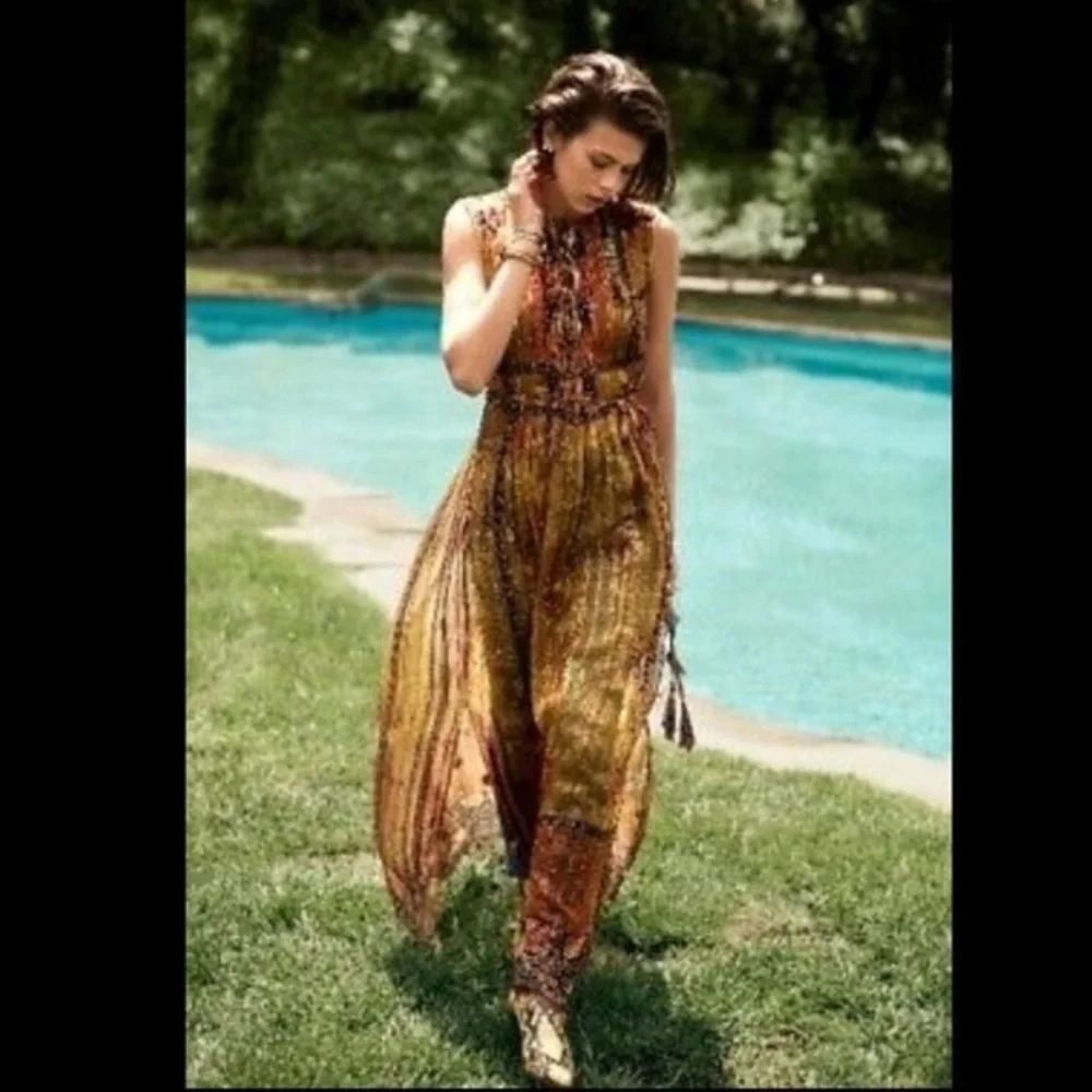 SOLD Anthropologie Citron Maxi Dress Bhanuni by Jyoti with Tassels, Size XS - Picture 2 of 16
